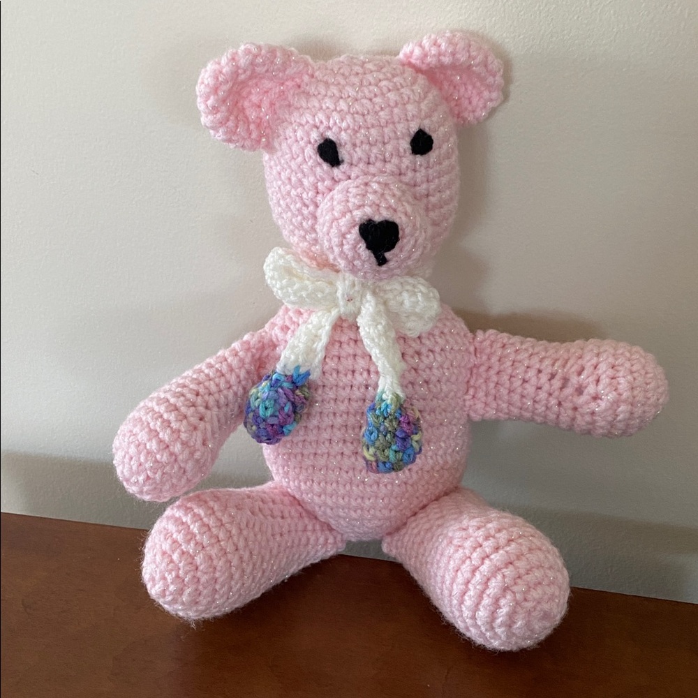 NEW Handmade Pink Crochet Teddy Bear Plush